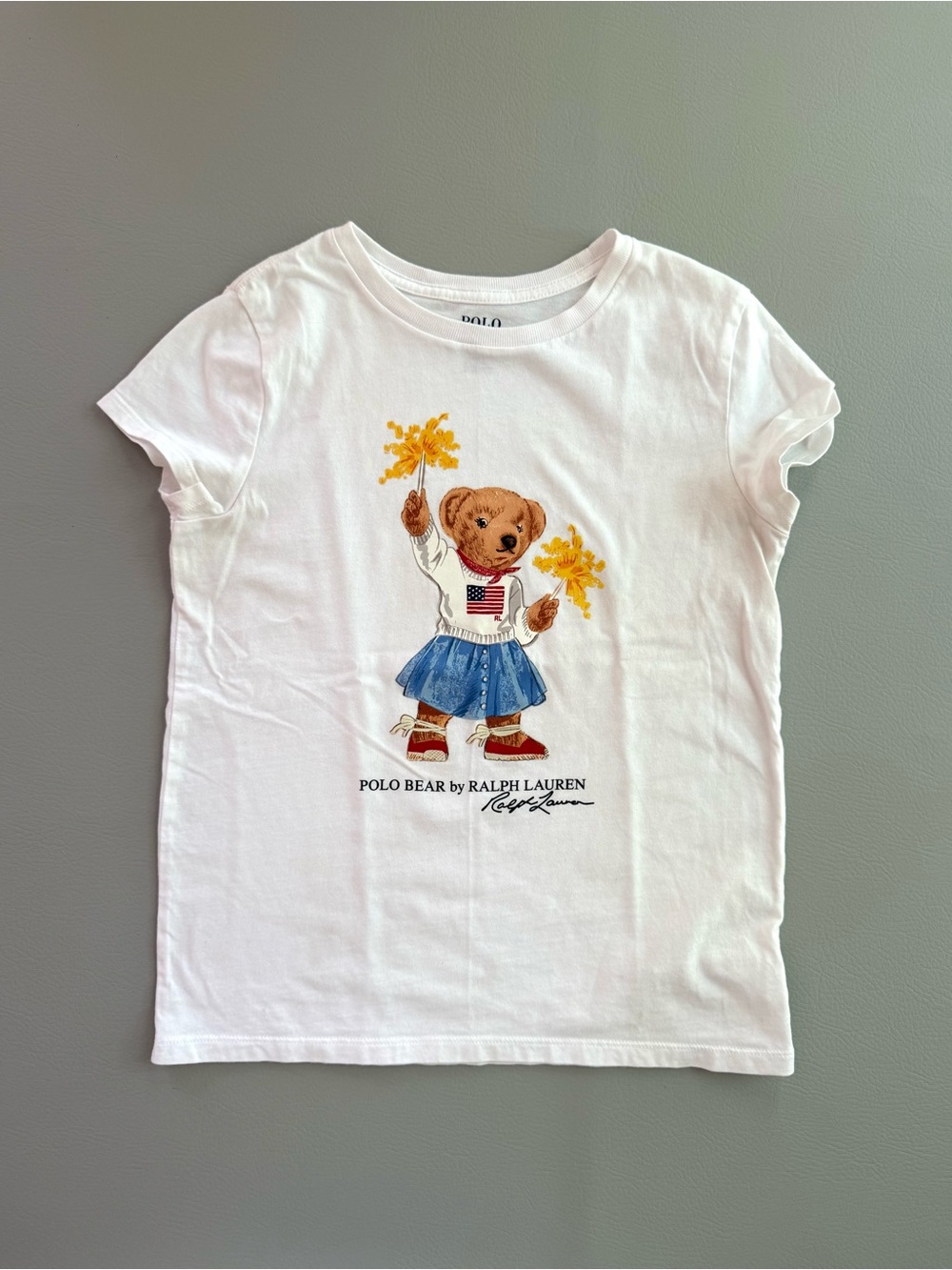 Polo Ralph Lauren Girls Bear Patriotic Fireworks American Flag Shirt Medium 8-10